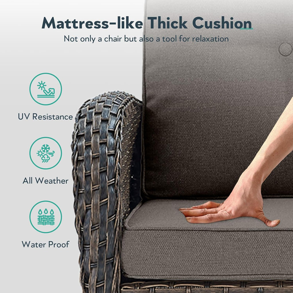 Patio Rocking Chair: Outdoor Wicker Rocker Porch Rocking Chair with Removable Cushion, 300 Lb Weight Capacity Rattan Rocking Seating for Balcony Garden Brown/Grey