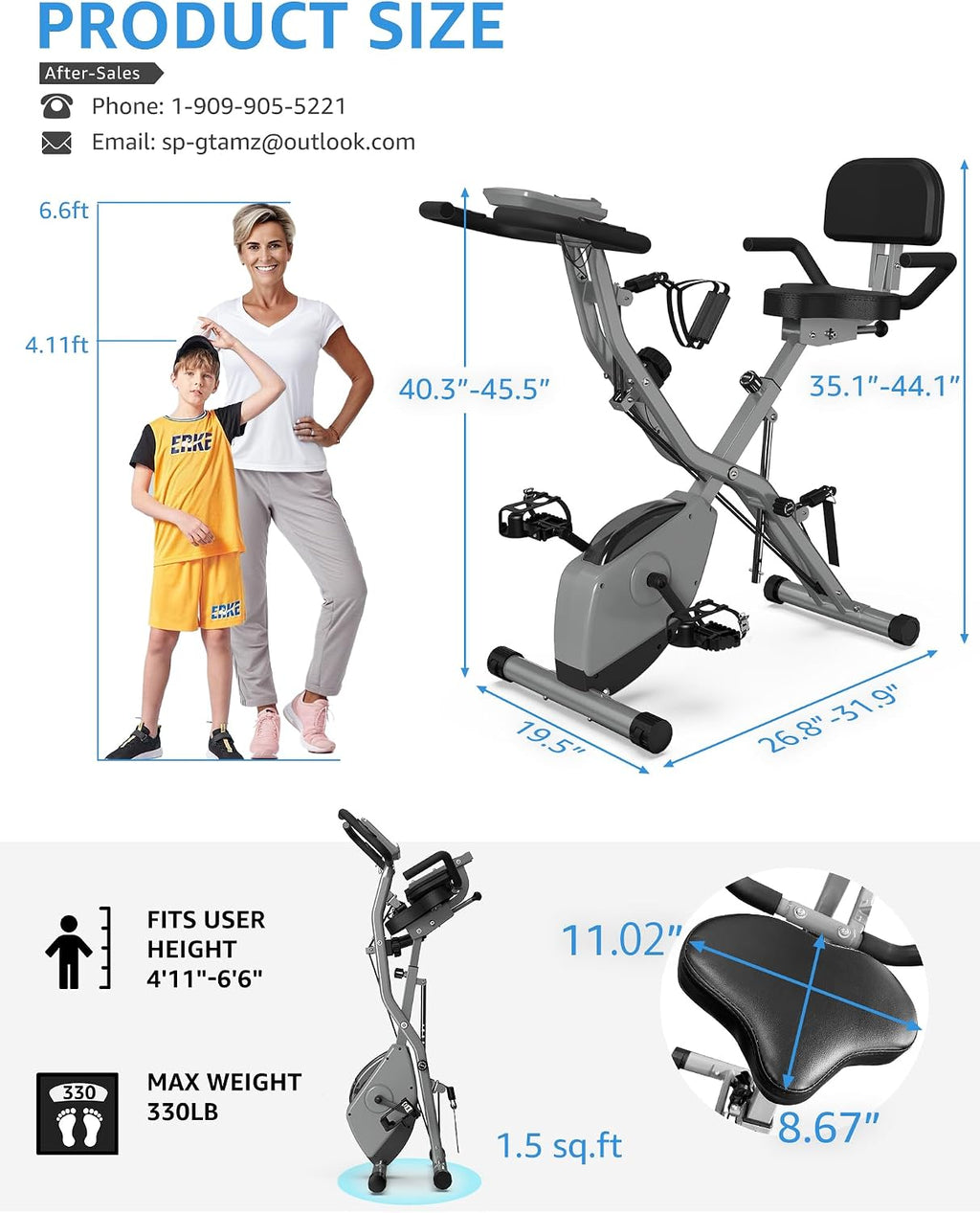 USLIM Foldable Exercise Bike Stationary Bikes for Home, 5 IN 1 Indoor Workout Bike, Cycling Bike with 16-Level Quiet Magnetic Resistance, 6.6 LBS Flywheel and 300LBS Capacity for Senior and Home Workout