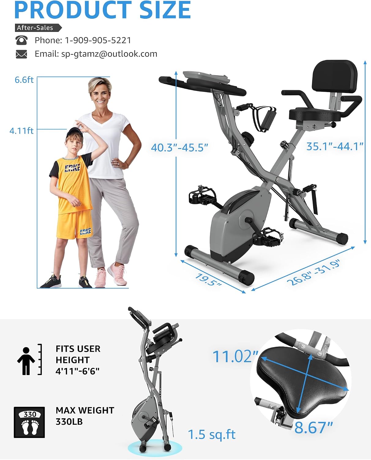 USLIM Foldable Exercise Bike Stationary Bikes for Home, 5 IN 1 Indoor Workout Bike, Cycling Bike with 16-Level Quiet Magnetic Resistance, 6.6 LBS Flywheel and 300LBS Capacity for Senior and Home Workout