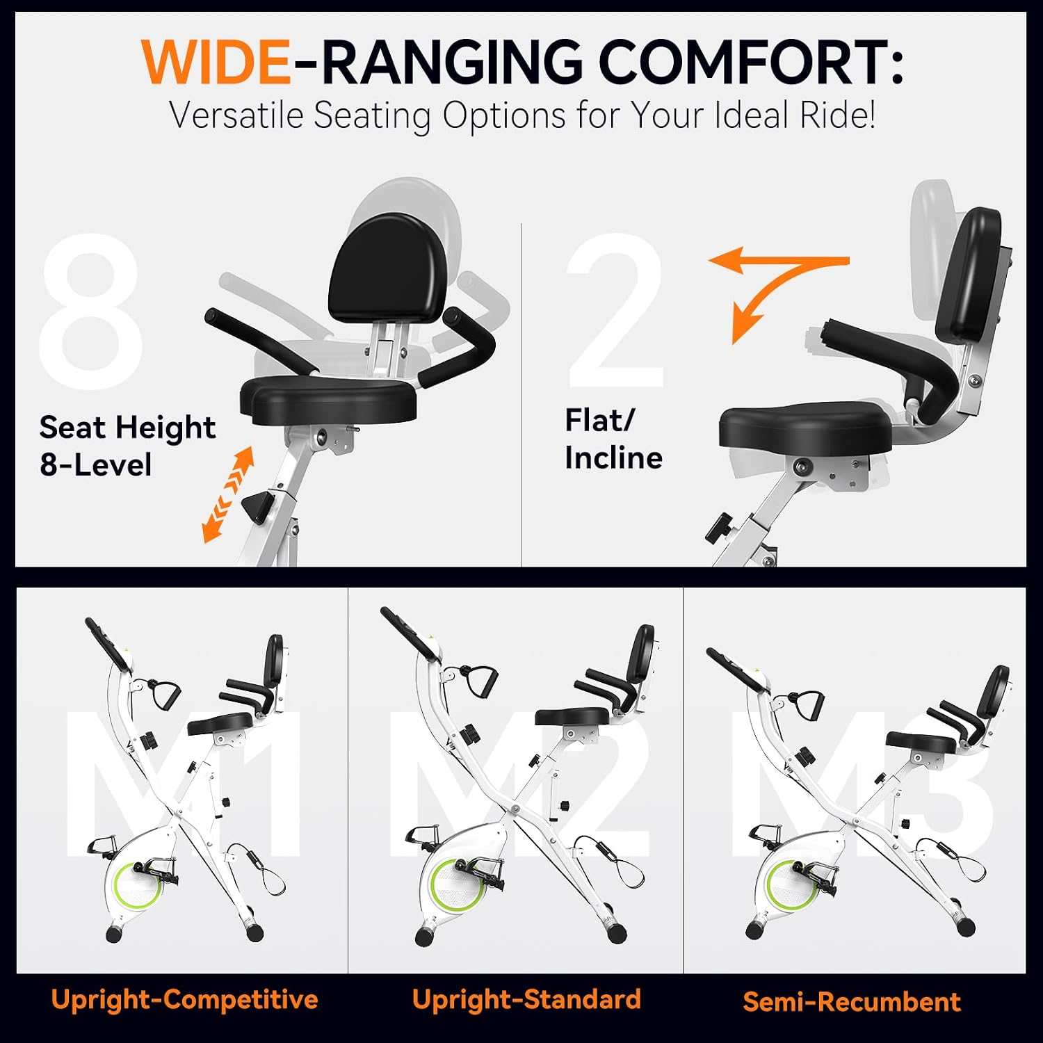 USLIM Foldable Exercise Bike Stationary Bikes for Home, 5 IN 1 Indoor Workout Bike, Cycling Bike with 16-Level Quiet Magnetic Resistance, 6.6 LBS Flywheel and 300LBS Capacity for Senior and Home Workout