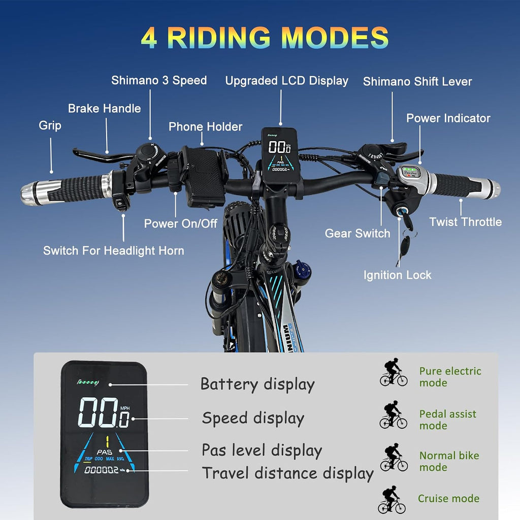 Electric Bike for Adults, 5000W Peak Dual Motor 60V/52V 25Ah/23Ah 20MPH AWD Ebike 21 Speed 26' Fat Tire MTB Hydraulic Disc Brake