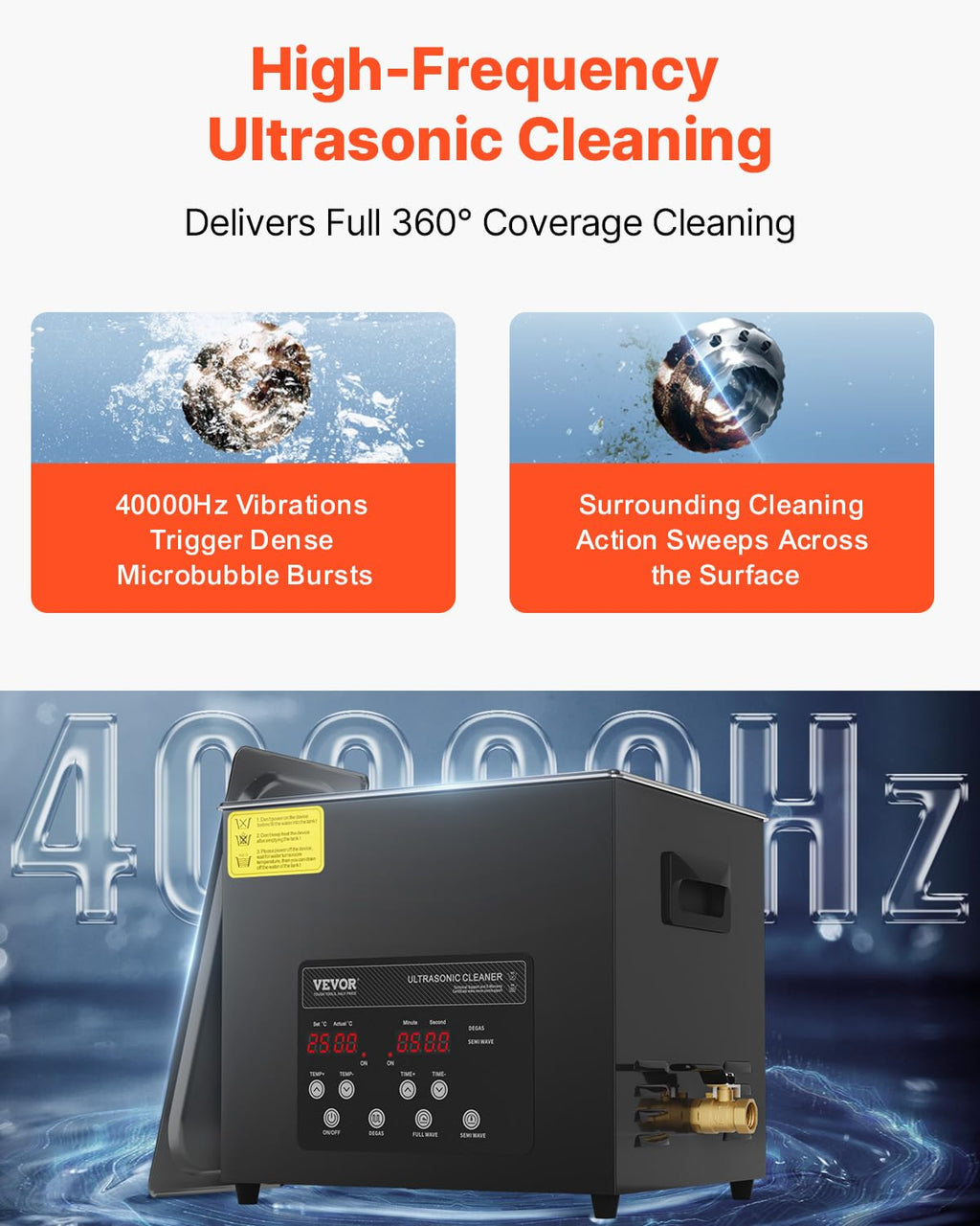 VEVOR Ultrasonic Cleaner, 10L, 600W Heating Power Ultra Sonic Cleaning Machine with Gentle Mode & Upgraded Degassing, 4 PCS Transducers, 40kHz Industrial Ultrasound Cleaner for Jewelry, Beakers, Tools