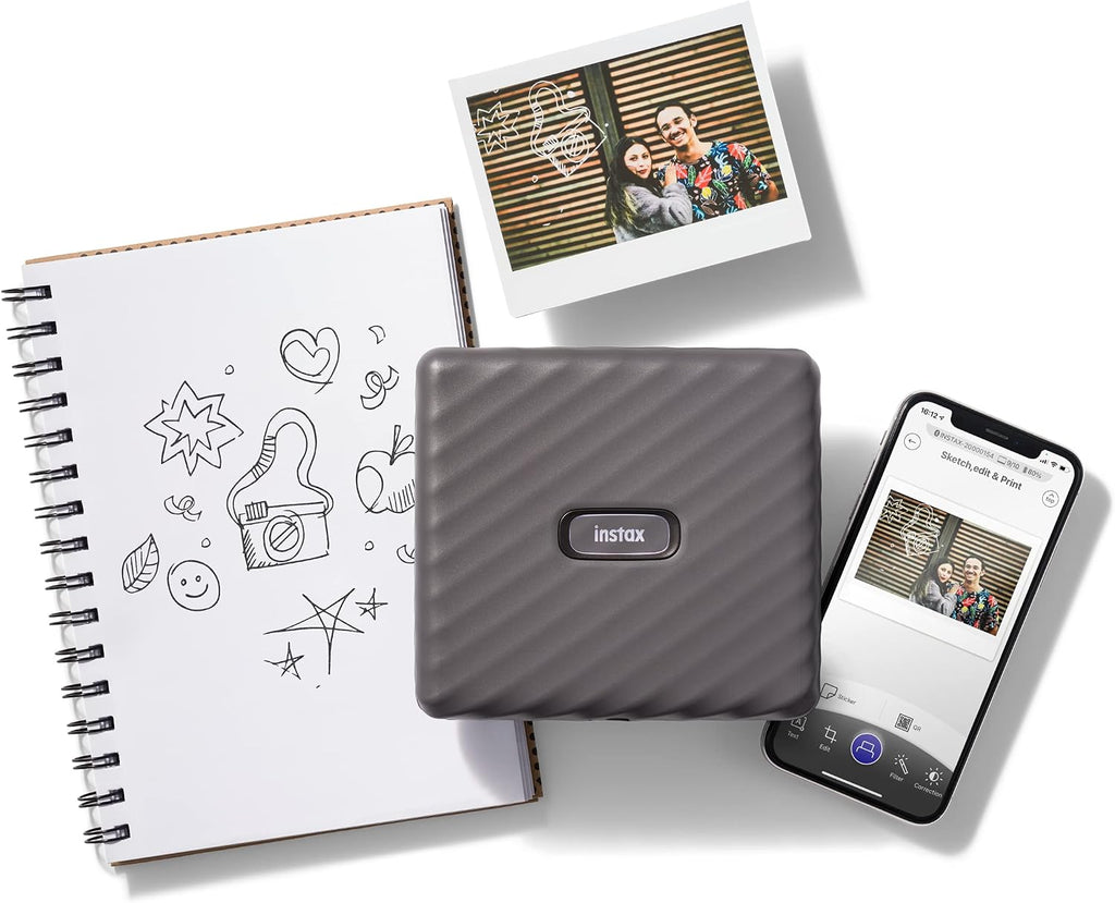 Fujifilm Instax Link Wide Photo Printer, Mini, Wireless Bluetooth, Portable, Compact, and Lightweight Polaroid Picture Printer, Compatible with iPhone iOS and Android Devices - Mocha Gray (Renewed)