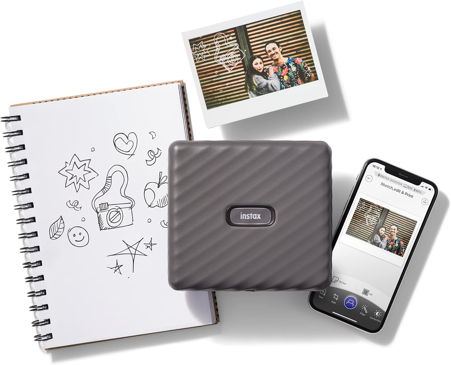 Fujifilm Instax Link Wide Photo Printer, Mini, Wireless Bluetooth, Portable, Compact, and Lightweight Polaroid Picture Printer, Compatible with iPhone iOS and Android Devices - Mocha Gray (Renewed)