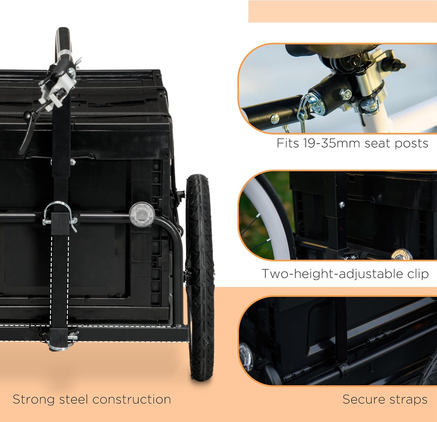 Aosom Bike Cargo Trailer, Bicycle Trailer Wagon Cart with Removable Storage Box, Folding Frame, Quick Release 16' Wheels and Safe Reflectors