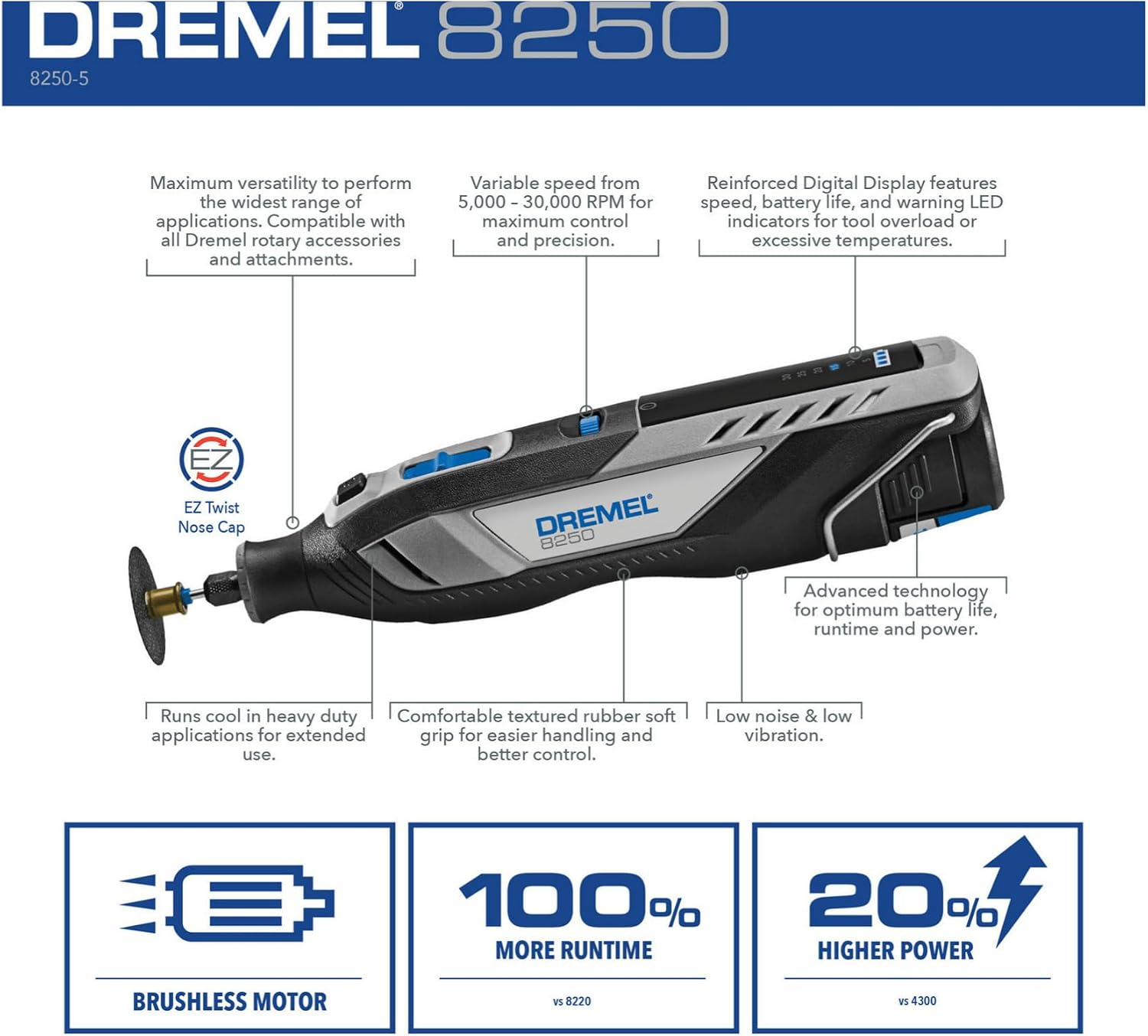 Dremel 8250 12V Lithium-Ion Battery Cordless Rotary Tool with Flex-Shaft, Accessory Kit Bundle (4 Items)