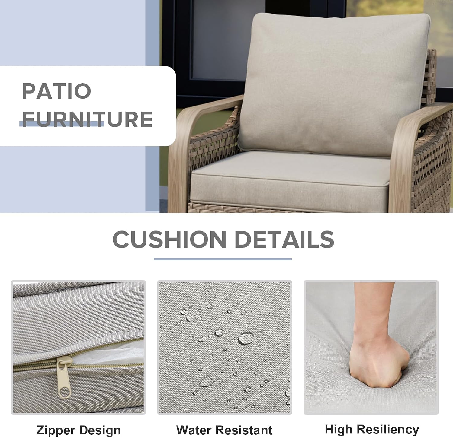 COOS BAY Modern Outdoor Swivel Rocker Chairs, Wicker Glider Rocking Chairs with Cushions, 360° Swivel Rattan Patio Seating, 2 Pieces, Brown/Gray