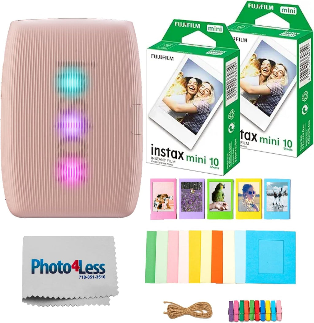 FUJIFILM INSTAX Mini Link 3 Smartphone Printer Bundle with Fujifilm Instax Mini Film (20 Sheets), Hanging Photo Frames, Table top Photo Frame for Mini Film (Rose Pink)