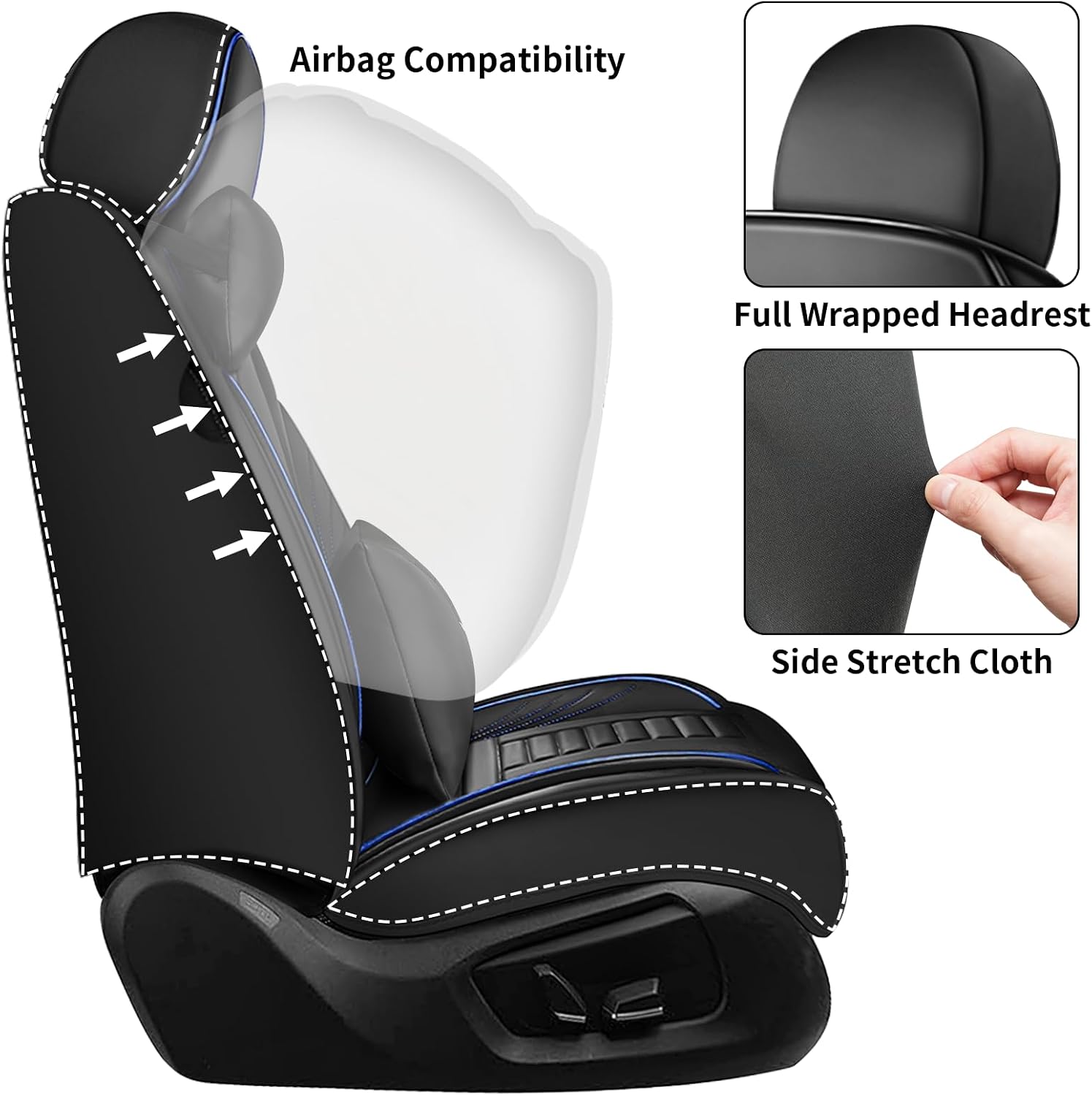 2 Car Seat Covers for Dodge Dart 2000-2025, Waterproof Seat Cover, Heavy Duty Scratch Proof Car Seat Protector, Nonslip Durable Seat Covers, Car Seat Cushion with Pillows(Luxury,Blue,Black)
