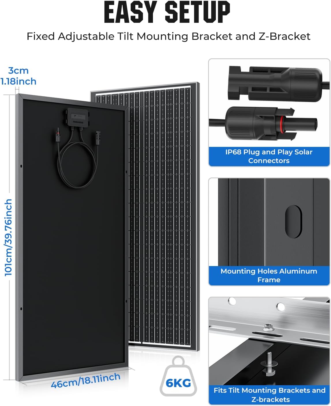 18BB N-Type 800 Watt Solar Panel, 12V 8PCS 100W Solar Panels, 25% High-Efficiency, Monocrystalline PV Modules, for RV, Marine, Boat, Shed Farm, Rooftop, Farm and Off-Grid System