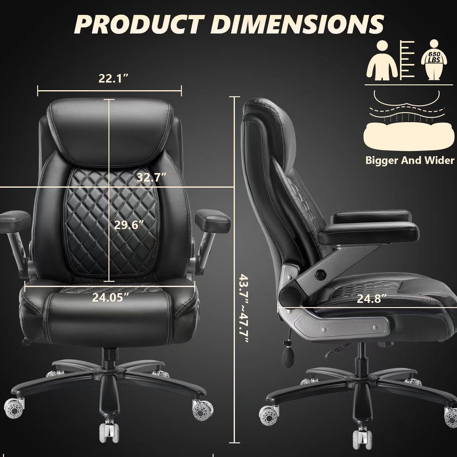 700LBS Large Heavy Duty Office Chair with 5D Flip Arms, Comfy Big and Tall Executive Office Desk Chair with Pocket Spring Cushion, High Back Computer Chair with Lumbar Support,Dual Rubber Wheel