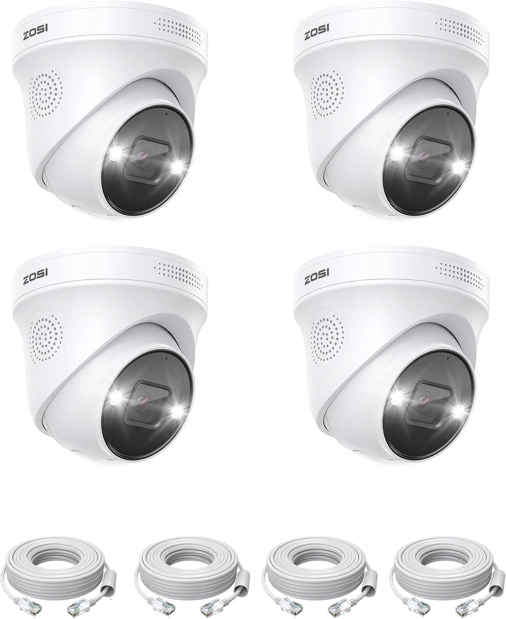 ZOSI 4 Pack 4K PoE Outdoor Security Camera, Human Detection, Two Way Audio, 8MP IP Dome Add-On Camera with Network Cable for ZOSI 4K PoE NVR