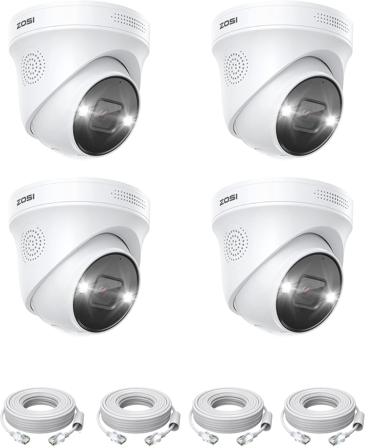 ZOSI 4 Pack 4K PoE Outdoor Security Camera, Human Detection, Two Way Audio, 8MP IP Dome Add-On Camera with Network Cable for ZOSI 4K PoE NVR