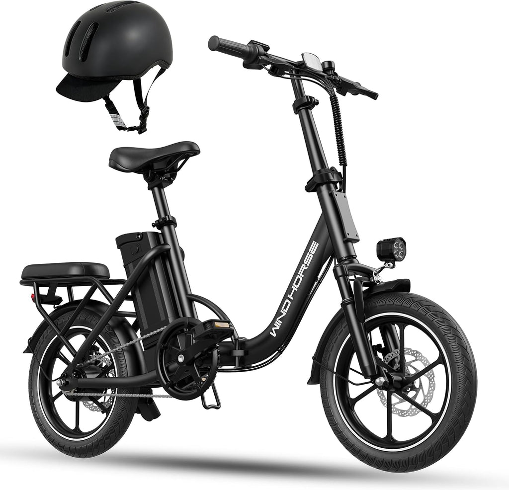 WINDHORSE 16' Folding Electric Bike for Adults, 630W Peak Motor, 20MPH, 19–35 Miles Pedal Assist Range, LCD Display, Dual Disc Brakes, Removable Battery