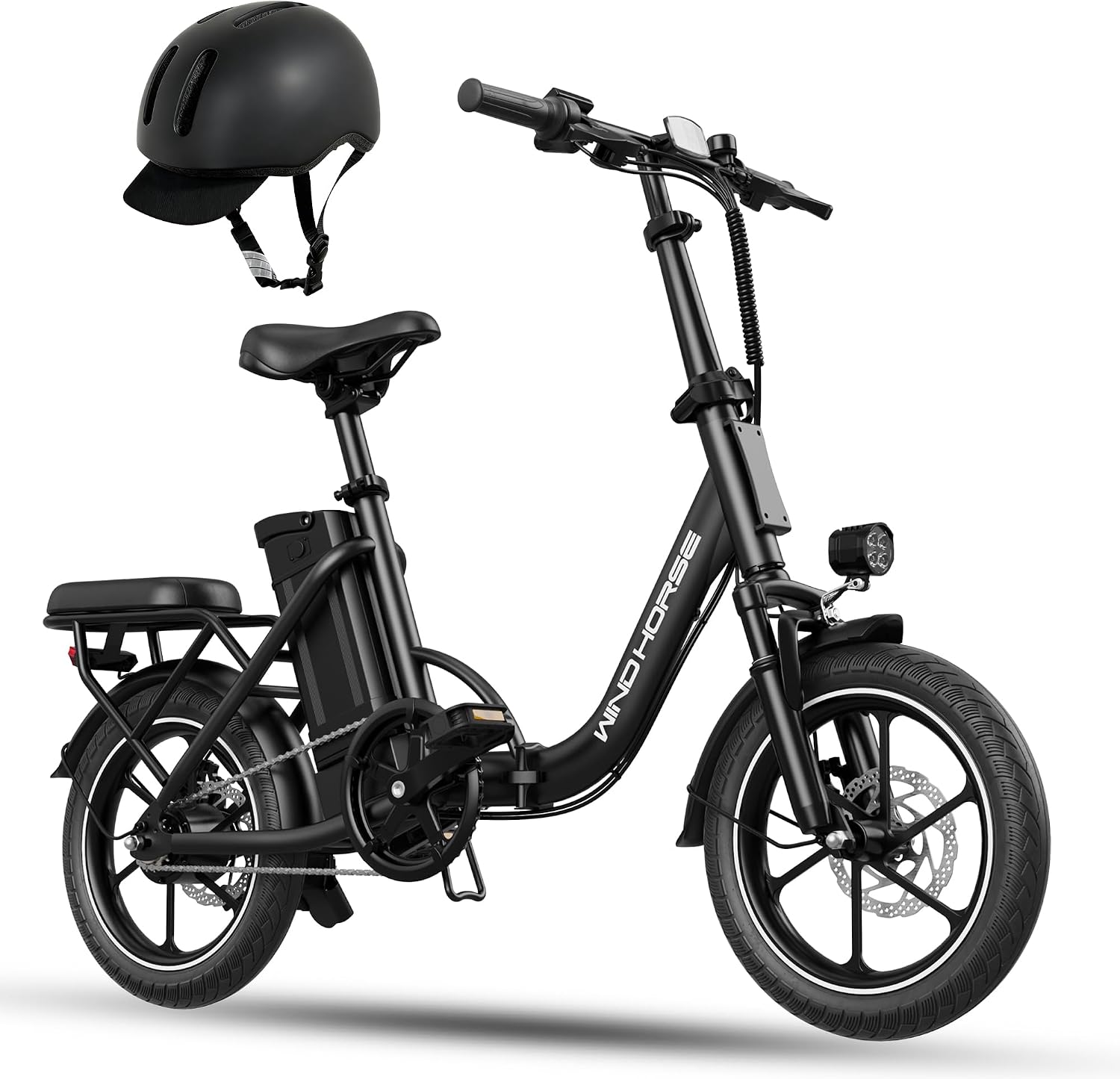 WINDHORSE 16' Folding Electric Bike for Adults, 630W Peak Motor, 20MPH, 19–35 Miles Pedal Assist Range, LCD Display, Dual Disc Brakes, Removable Battery