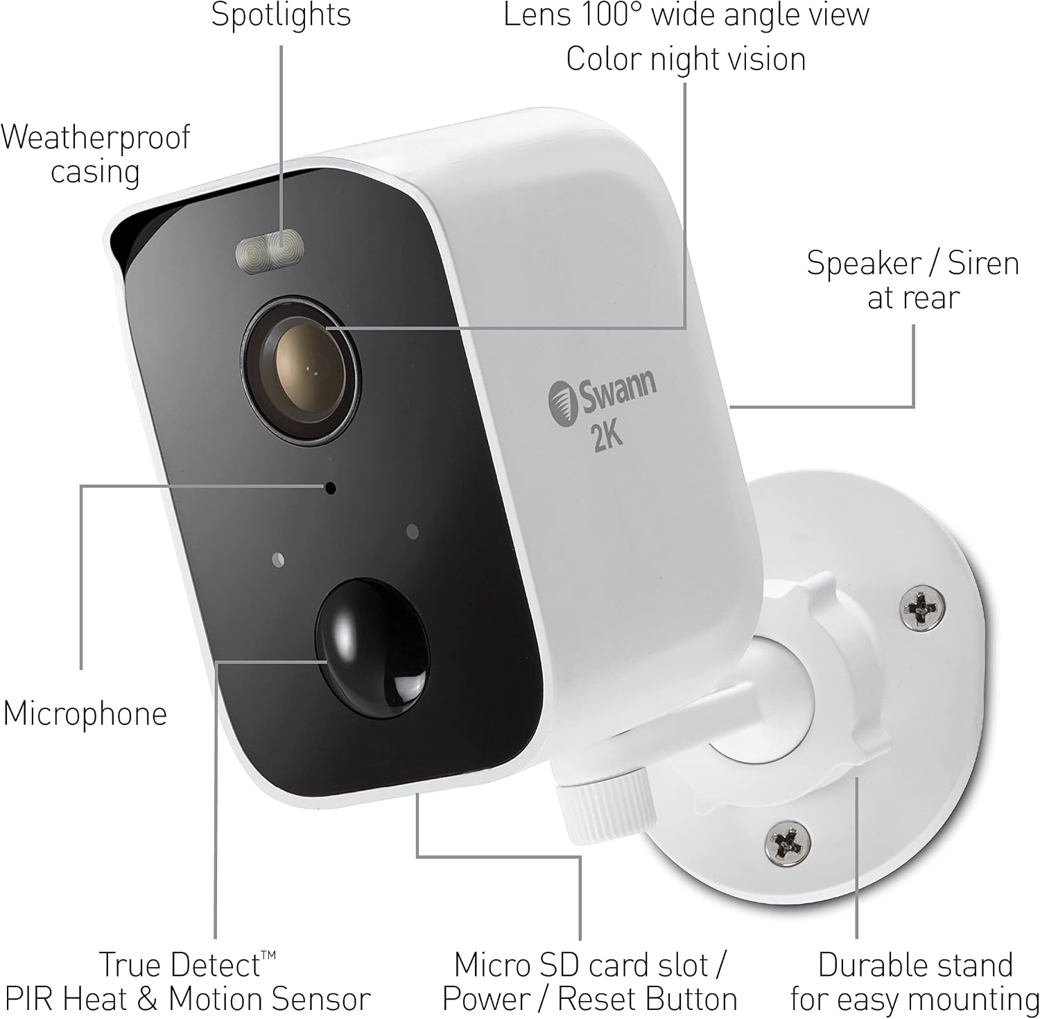 Swann CoreCam Pro Wireless Security Camera, 2K HD, Indoor/Outdoor Home, Spotlight, 2-Way Talk & Siren, Heat Motion Detection, Color Night Vision, IP65, 3 Pack