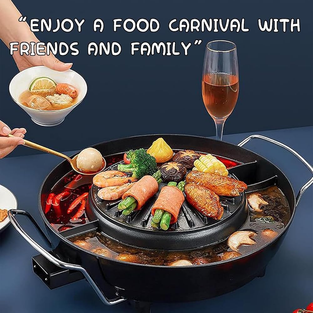 Medium Electric Hot Pot with Grill – 2-in-1 Soup Pot & Korean BBQ, Non-Stick Coating, Easy to Clean, Ideal for 2-4 People