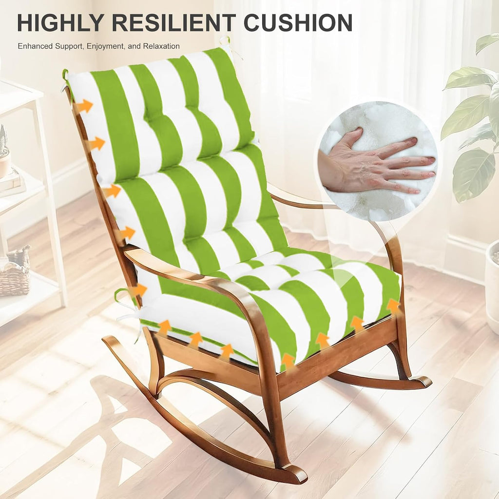 Outdoor High Back Chair Cushions 2-Pack, 44'x22'x 4' Fade-Resistant Waterproof Tufted Pads with Ties for Patio Rocking & Adirondack Chairs (Green White)
