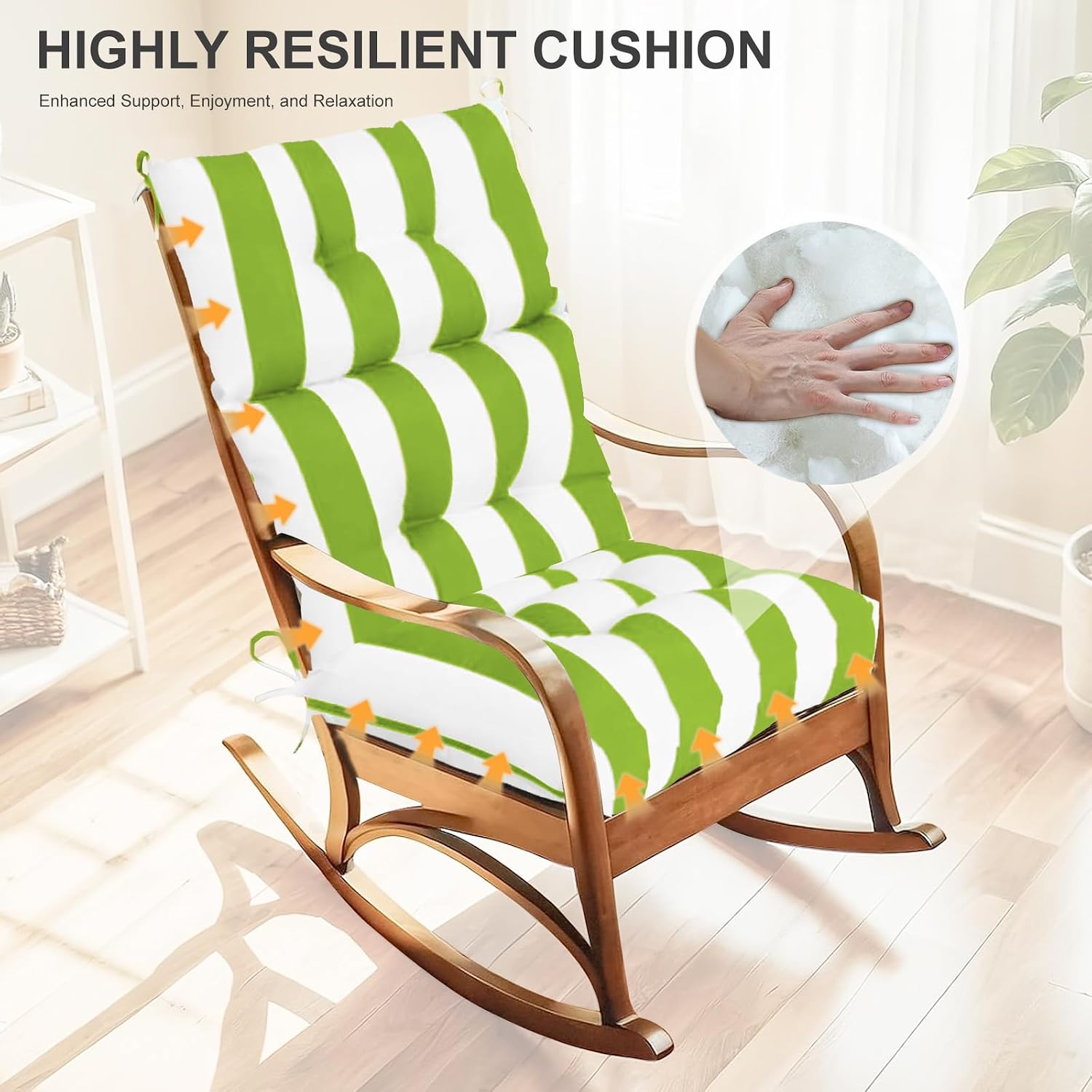 Outdoor High Back Chair Cushions 2-Pack, 44'x22'x 4' Fade-Resistant Waterproof Tufted Pads with Ties for Patio Rocking & Adirondack Chairs (Green White)