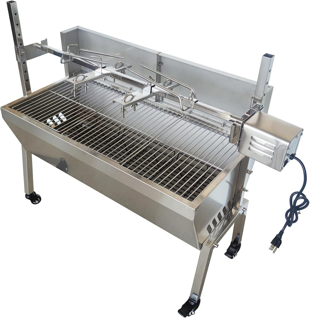 Rotisserie Charcoal Grill, Stainless Steel BBQ Grill with Adjustable Height, 35.4' Portable Grill for Outdoor Parties and Backyard Use 110V 15W