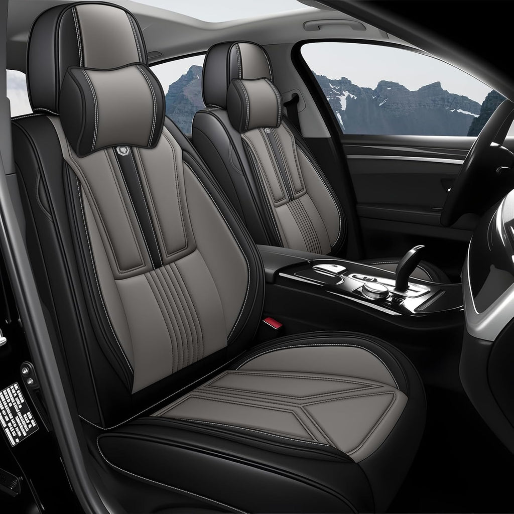 Car Seat Covers for Hyundai Santa Cruz 2022-2025,Leather Seat Cover for Car,Waterproof Seat Protector Automotive Vehicle Cushion Covers with Headrests(Front Only,Black&Gray)
