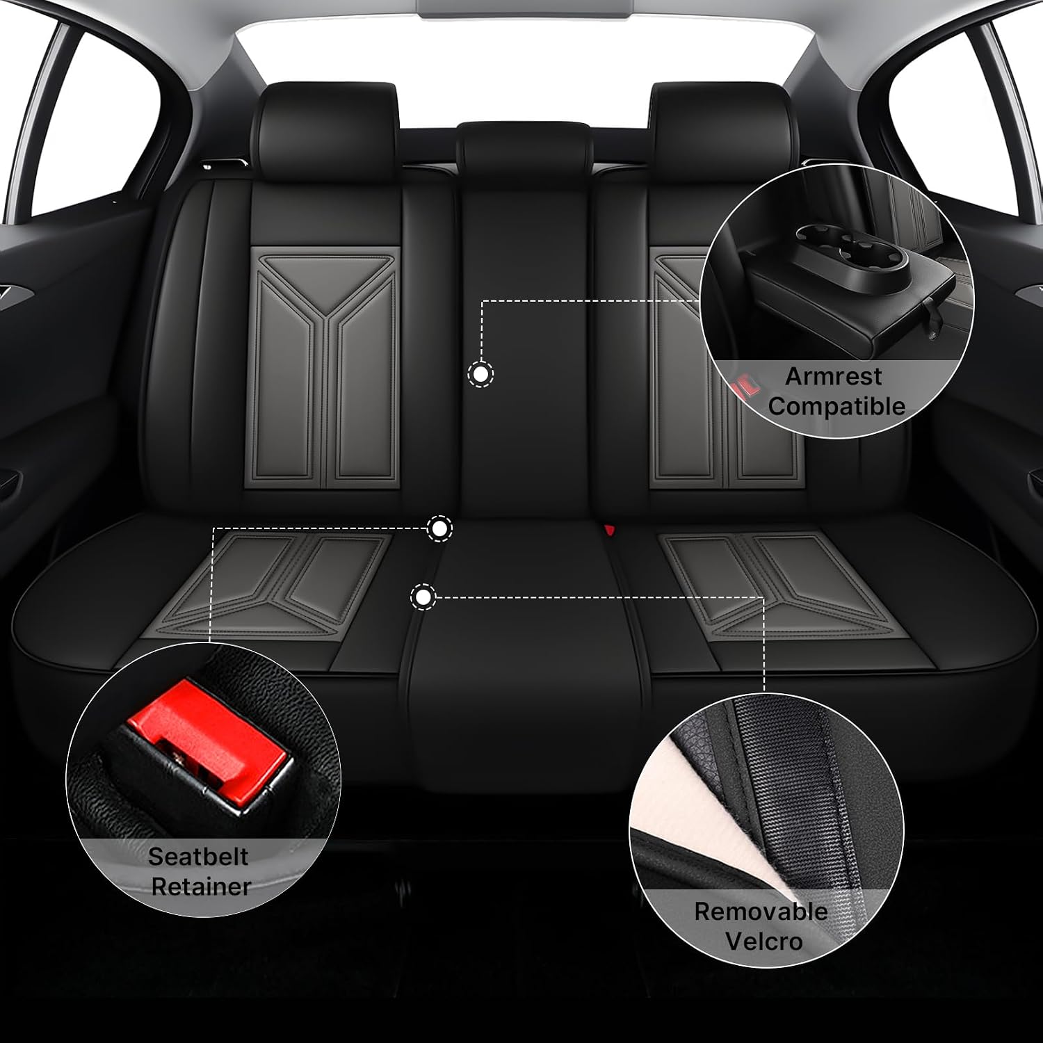Car Seat Cover Full Set for Hyundai Santa Cruz 2022-2025,Faux Leather Seat Cover for Car,Breathable Vehicle Cushions Cover Waterproof Automotive Seat Covers with Headrests(5 seat,Black&Gray)