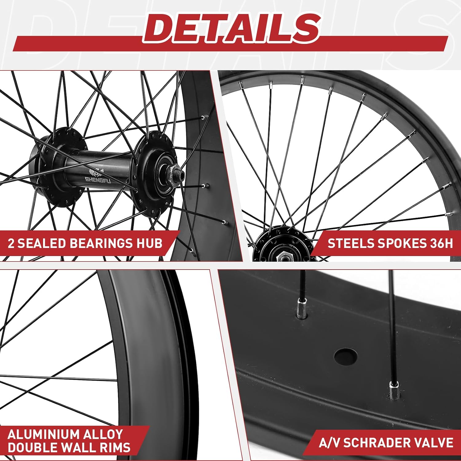 WEEROCK 20/26 x 4.0 Inch Bike Front Rear Wheelset, 4.0' Wide Aluminium Alloy Wheelset with Quick Release, Compatible with Disc Brake, Threaded Freewheel for 20'/26' Snow Bicycle, Fat Tire Bicycles