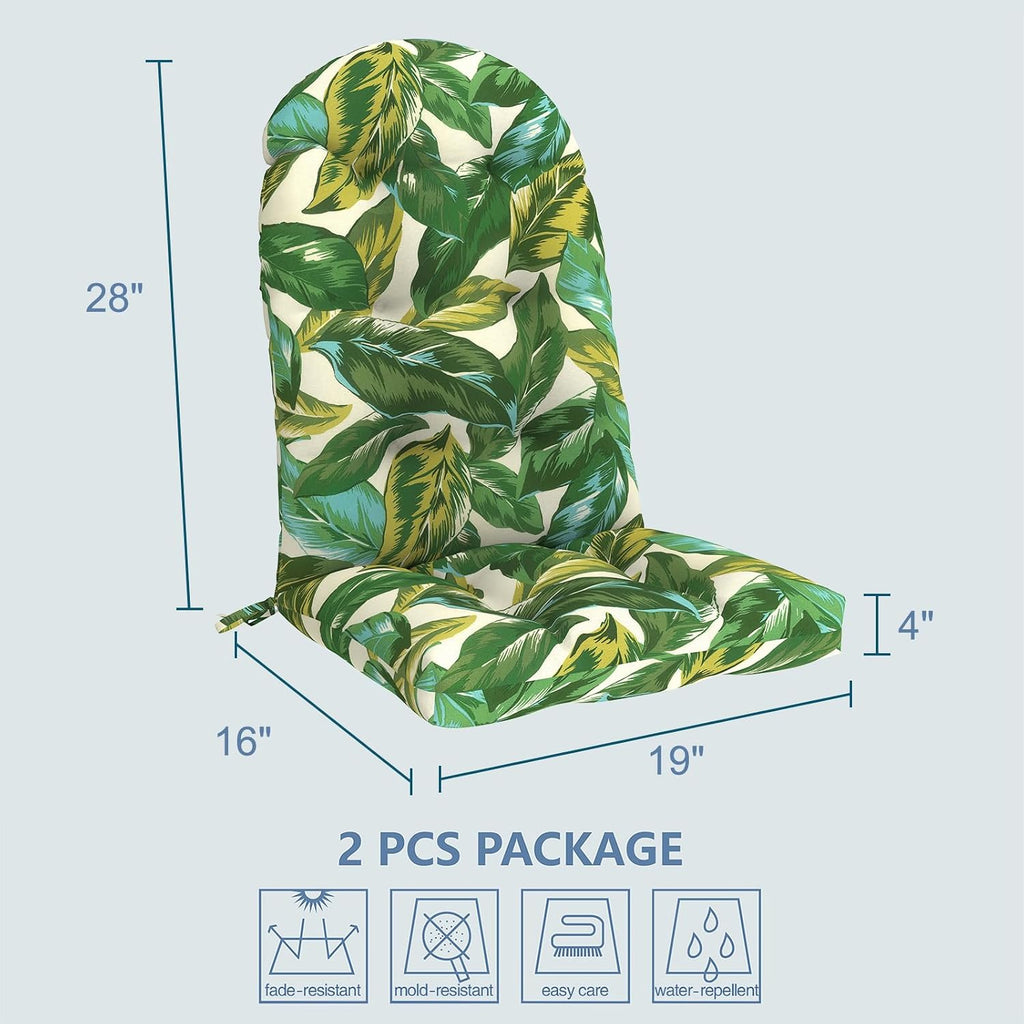 LVTXIII 2 Pack Outdoor Adirondack Chair Cushions, 44x19x4 Inch Water Repellent Patio Cushions for Rocking Chairs, Thick Tufted High Back Seat Cushion Set, Lush Leaf Jungle