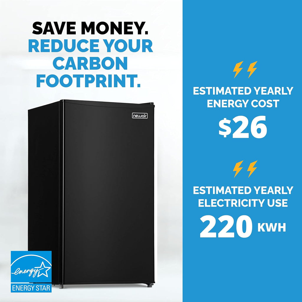 NewAir 3.3 Cu. Ft. Compact Mini Fridge with Chiller Compartment, Energy Star Certified, Single Door Refrigerator, Can Dispenser, Perfect for Dorm Rooms, Bedrooms, Home Offices, and RV Vans