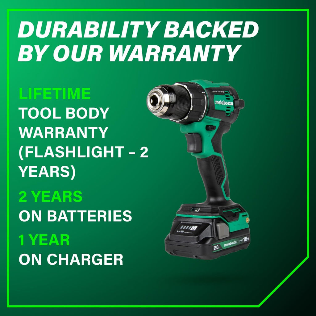 Metabo HPT 18V MultiVolt™ Cordless Driver Drill, Impact Driver, Reciprocating Saw, and Torchlight 4-Pc Combo Kit | Includes 2-18V 2.0Ah Batteries | Lifetime Tool Warranty | KC18DEX4