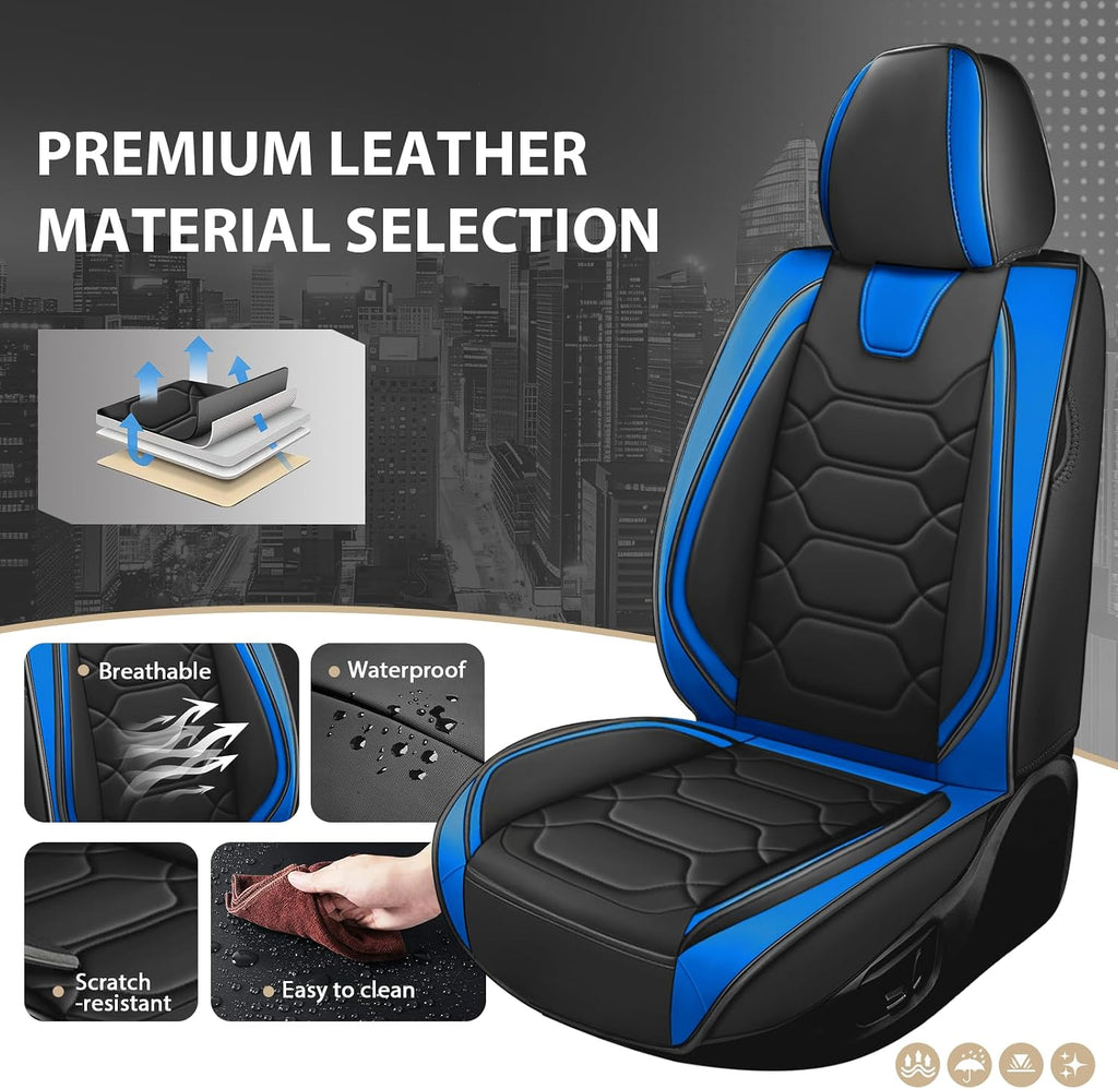 Car Seat Covers Full Set for Honda Civic 2000-2025,Durable Waterproof Luxury Universal,Easy to Install Napa Leather Cover Set for Cars,Front Seats,with Pillow,Black Blue