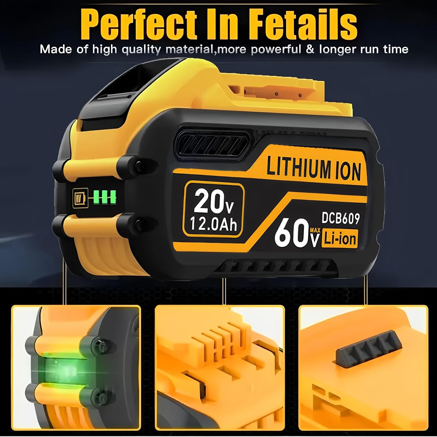 (3PACK 12.0AH+1 Charger) Replacement for DeWalt Flex 20V/60V 12000mAh Lithium Battery Compatible with DCB606 DCB612 DCB606-2 DCB609 DCB609-2 DCB204 DCB205 DCB206 Cordless Power Tools Get A Charger