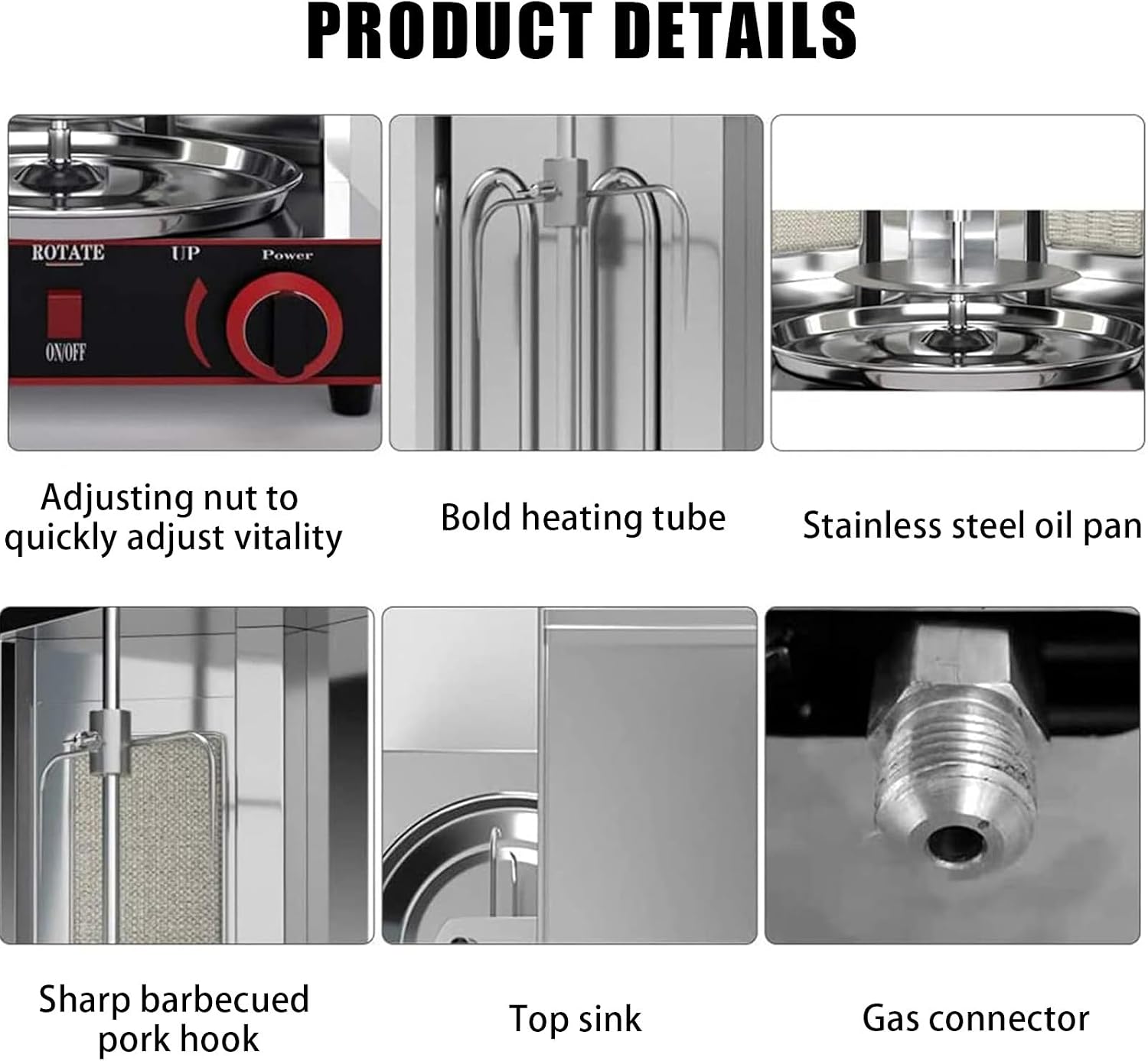 Gas Barbecue Grill, Stainless Steel Gas Kebab Grill Machine,Adjustable Temperature,360° Rotating Heating,Removable for Cleaning,for Restaurant Home Kitchen,Black-L