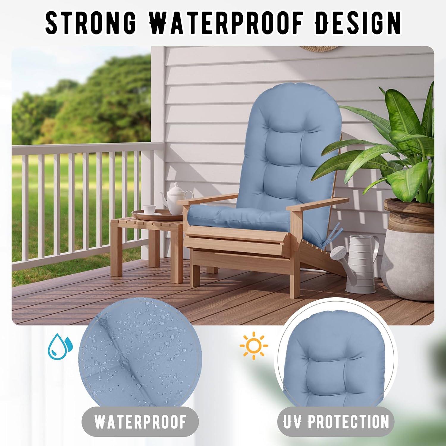 4 Pack Adirondack Chair Cushion, Waterproof Rocking Chair Cushion - Fade Resistant Patio Furniture Cushions, Thickened Patio Chair Pad for Outdoor and Indoor, 49x20x5 Inch