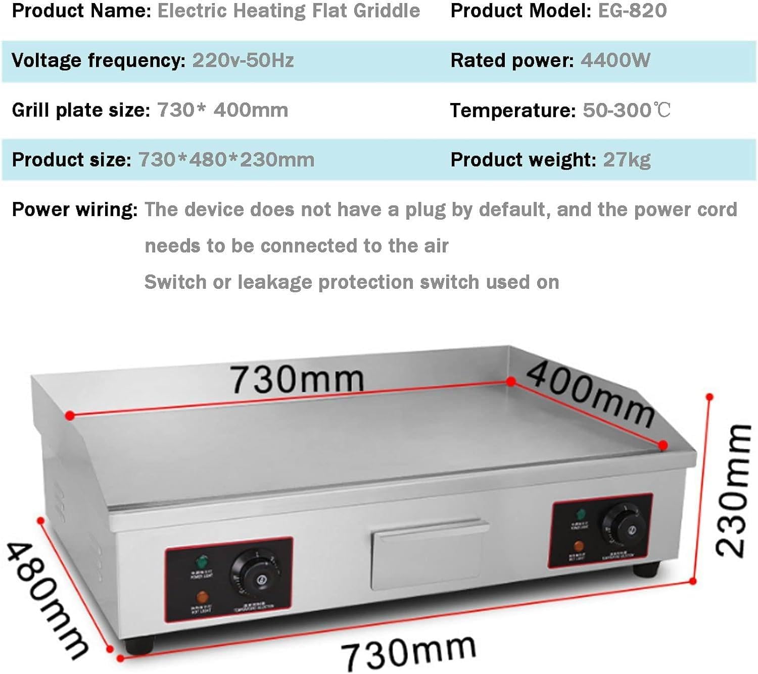 Stainless Steel Adjustable Countertop BBQ Grill, Commercial Electric Griddle with Double Temperature Control, Efficient Nonstick Surface for Home Barbecue