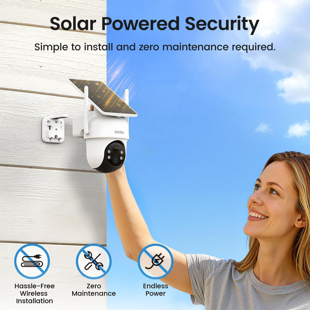 aosu Security Cameras Outdoor Wireless, 4 Cam-Kit, No Subscription Required, Solar-Powered, Home Security Cameras System with 360° Pan & Tilt, Auto Tracking, 2K Color Night Vision, Easy Setup