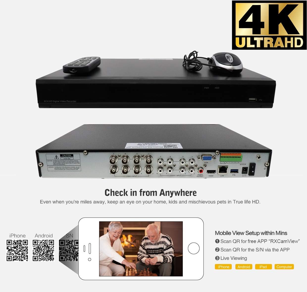 GW Security 8MP Full Time Color Night Vision Security Camera System with AI Face/Human/Vehicle Detection, 8CH 4K DVR and 4 x 3840TVL 8MP Outdoor Microphone Home Coaxial CCTV Cameras, 1TB Hard Drive