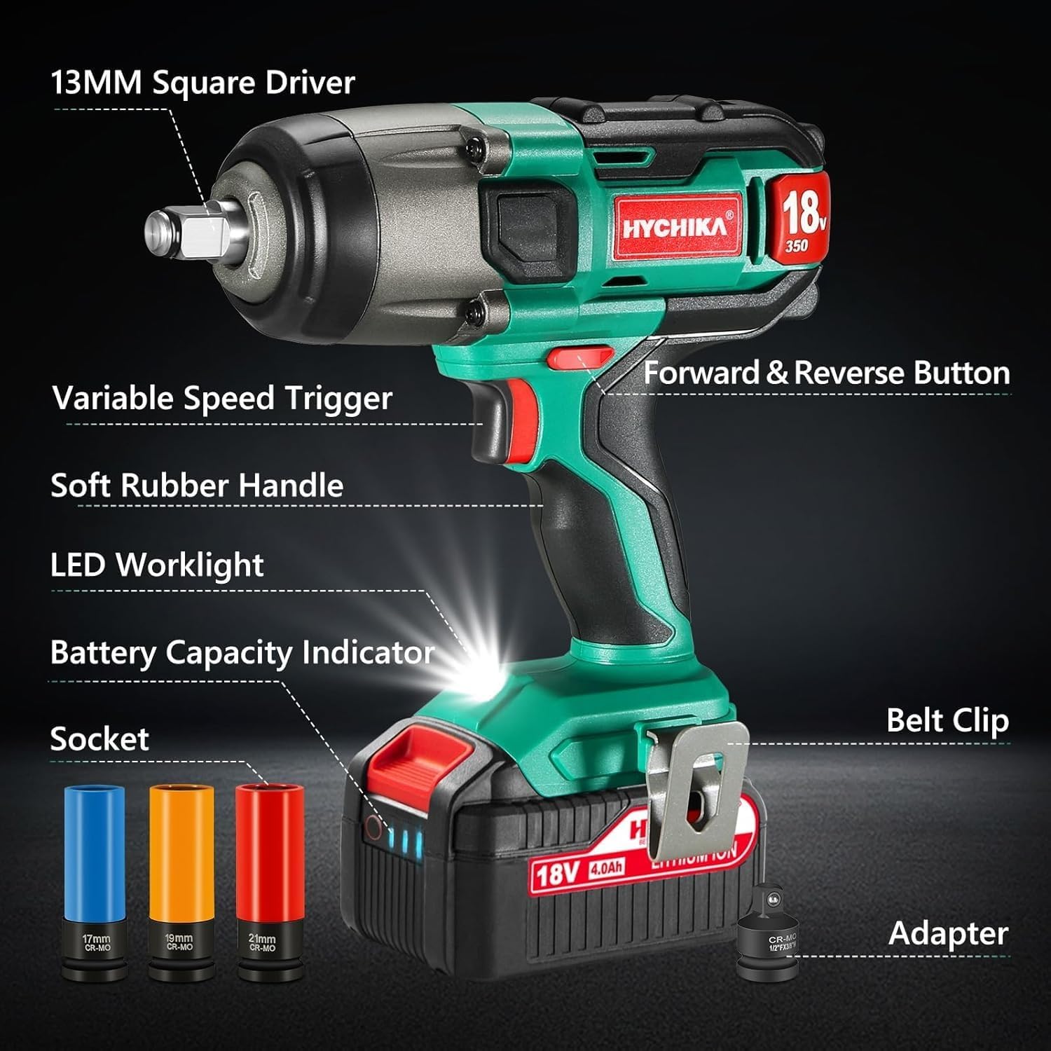 2 Sets of Cordless Impact Wrench 18 V Max, 1/2 Impact Drivers, High Torque Wrench, Power Tool, 350 N.m, 1 X 4000mAh Battery, 3 Sockets, Electric Power Wrench Kit for Tire Removal, Rusted Bolts