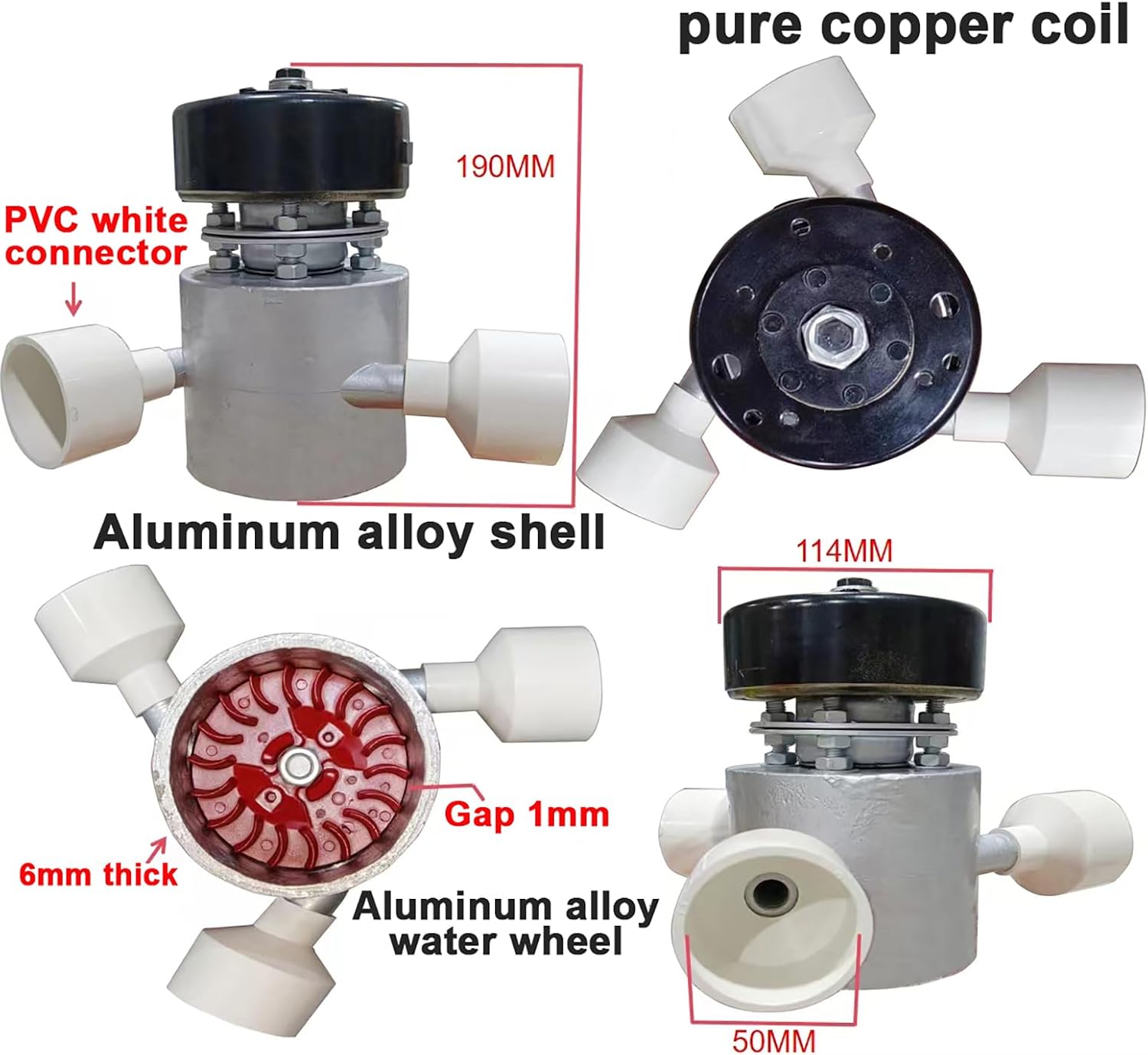 1000W Micro Hydroelectric Generator 1KW 220V Mini Hydro Power Water Turbine Generator with Three 50mm Inlet Fittings, Hydroelectric Power Station Water Turbine for Lighting, Charging,1kw,220V