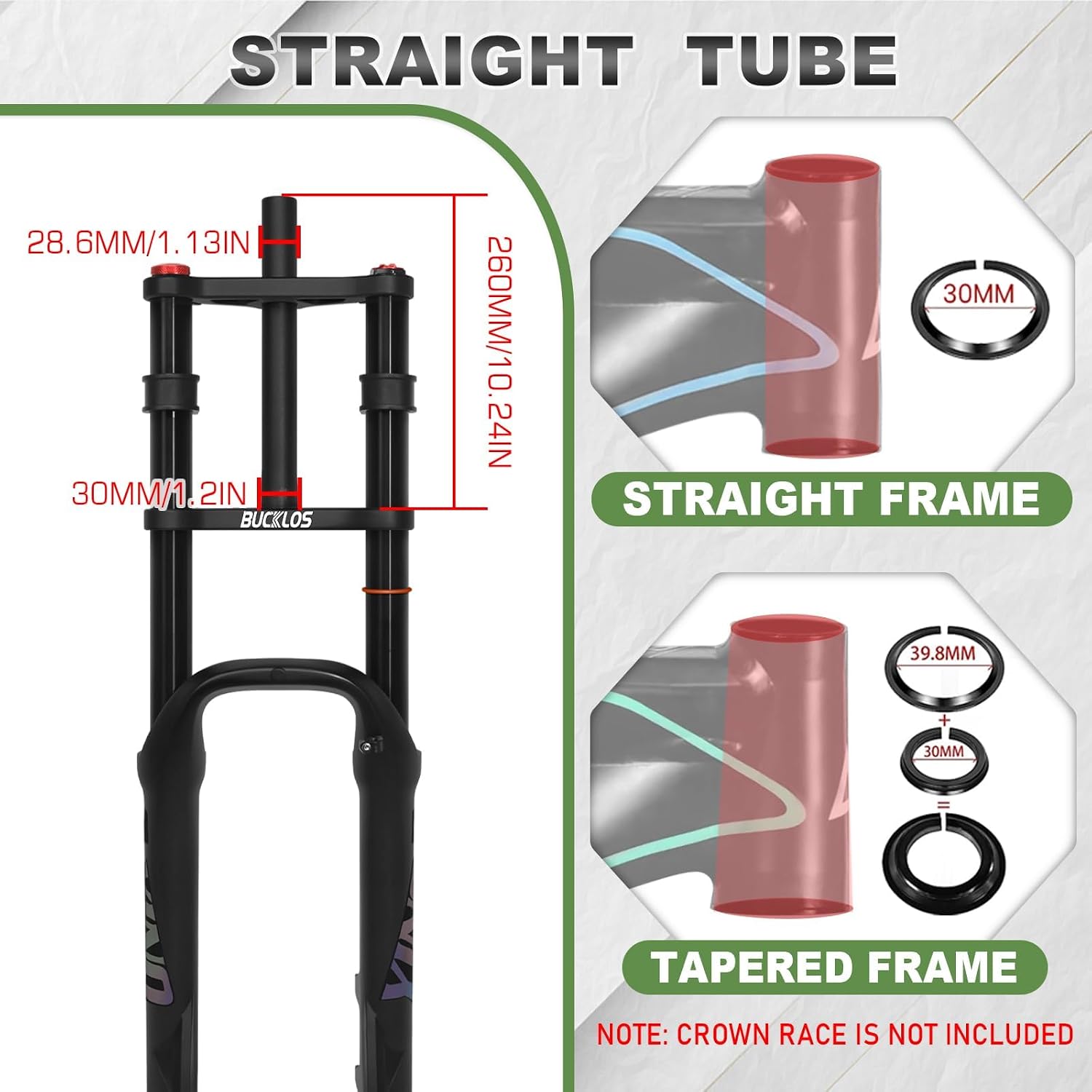 BUCKLOS 20 inch 4.0 Fat Tire E-Bike Air Suspension Fork, 180mm Travel Spacing Hub 135mm Straight Tube MTB Manual Lockout 9mm QR Mountain Bike Double Shoulder Electric Bicycle Front Forks Snow Beach