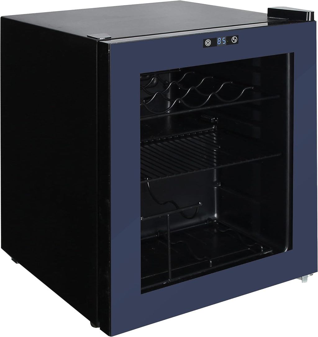 West Bend Beverage Cooler Refrigerator 15 Wine Bottle/60 Can Capacity, Glass Door, 17-Inch Wide Freestanding, Adjustable Thermostat Control, 1.6-Cu.Ft, Slate Blue