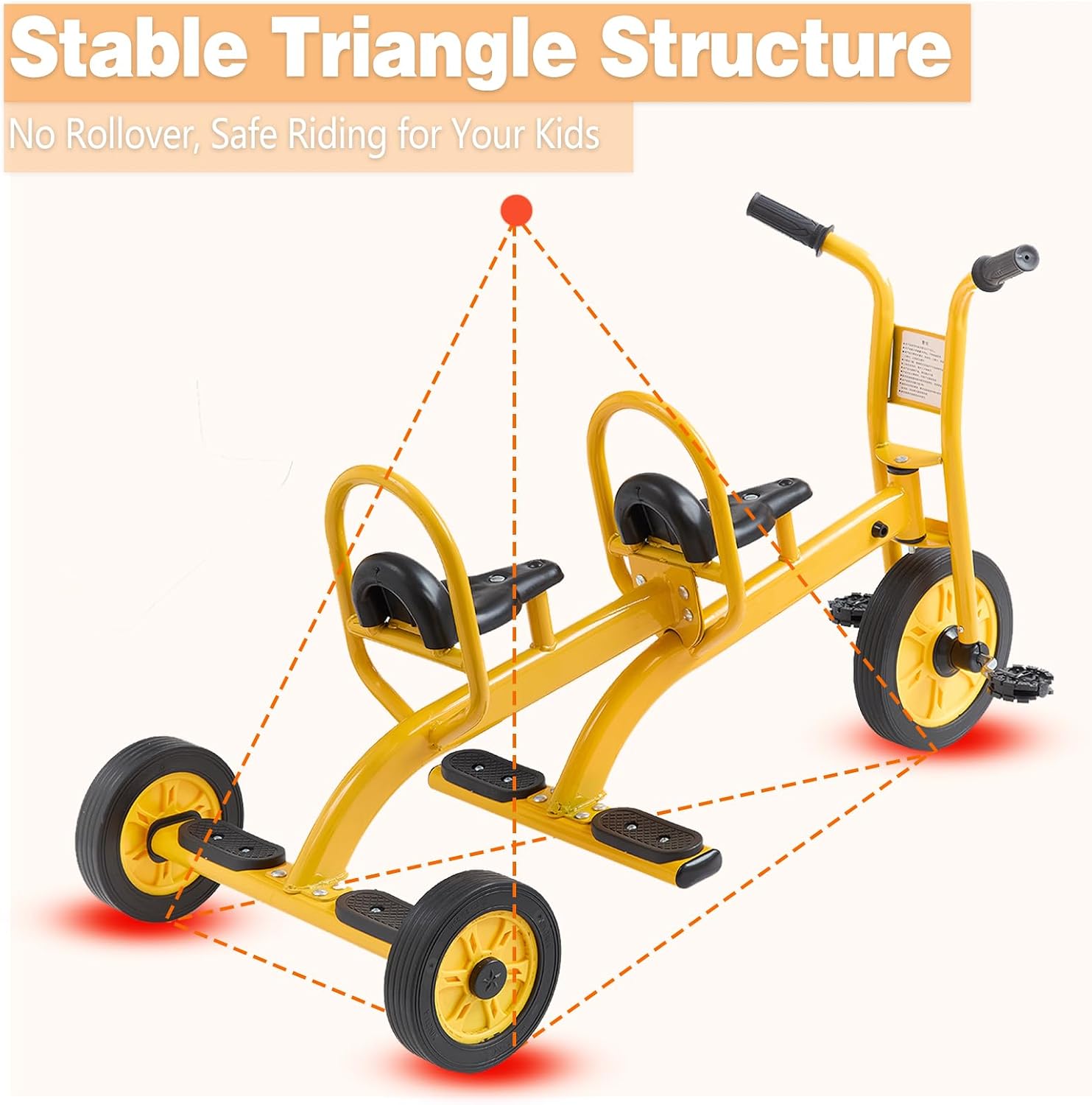 Kids Tricycle for Toddler Ages 3+, Preschool Kids Trike Bike with Non-Slip Pedal and Airless Rubber Wheels, Outdoor Playground Daycare Kid's Balance Bike, Gift for Boys and Girls (Tandem-Yellow)