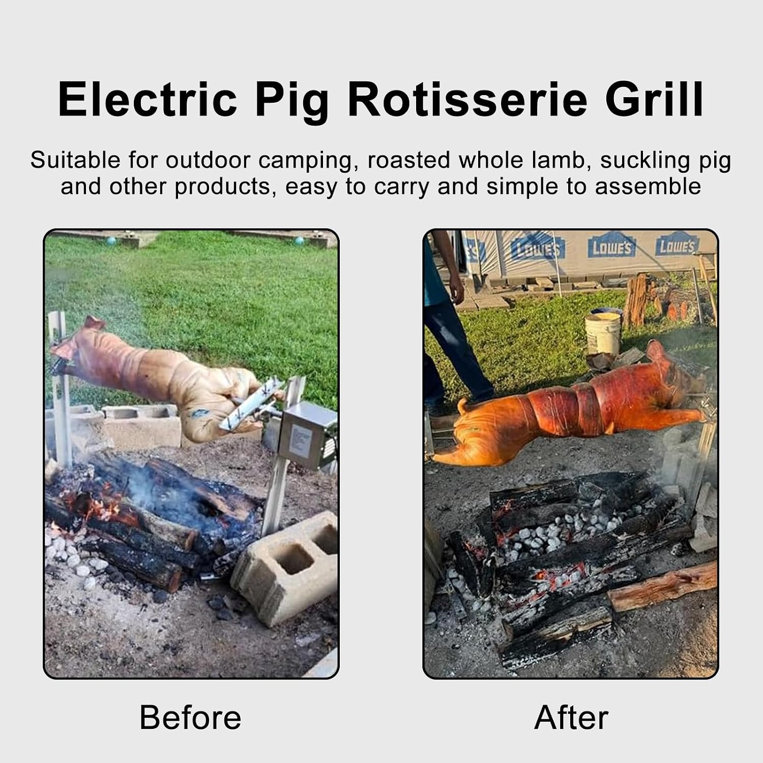 Automatic Pig Barbecue Rotating Motor & Grill, Electric Auto Rotate, Stainless Steel, Adjustable Height 38CM,50CM,62CM