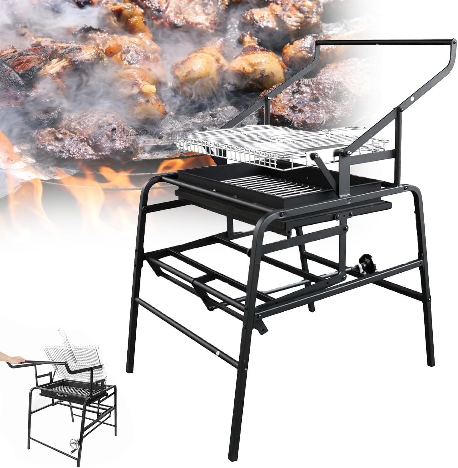 360° Rotating Charcoal Grills, Portable Charcoal Grill Outdoor Stove, Stainless Steel Flipping Barbecue Grill, for Camping BBQ Picnics Beach Party Cooking Outdoor Garden Yard