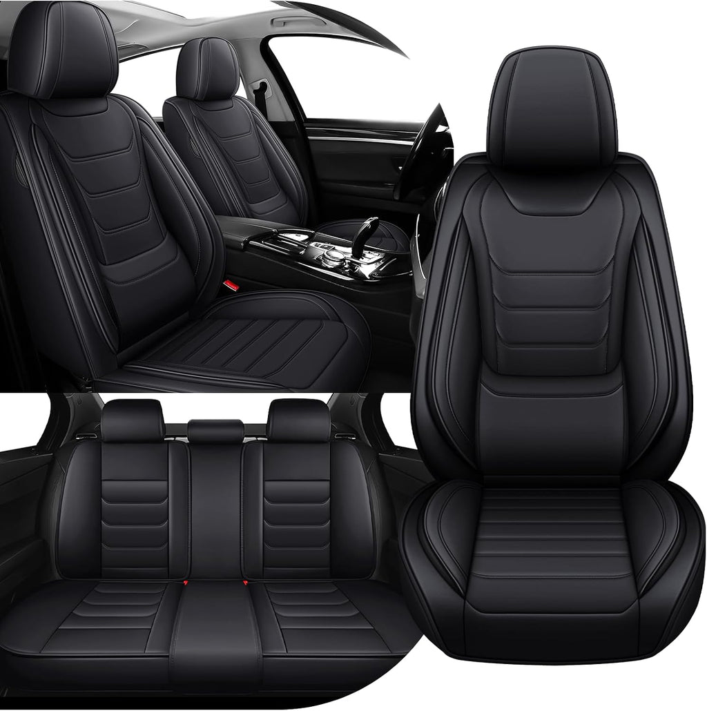 Car Seat Cover Full Set for Kia Sorento Seat Covers 2003-2025, Nappa Leather Waterproof Seat Covers for Cars, Airbag Compatible, Universal Automotive Seat Covers(Standard Full Set/Black)