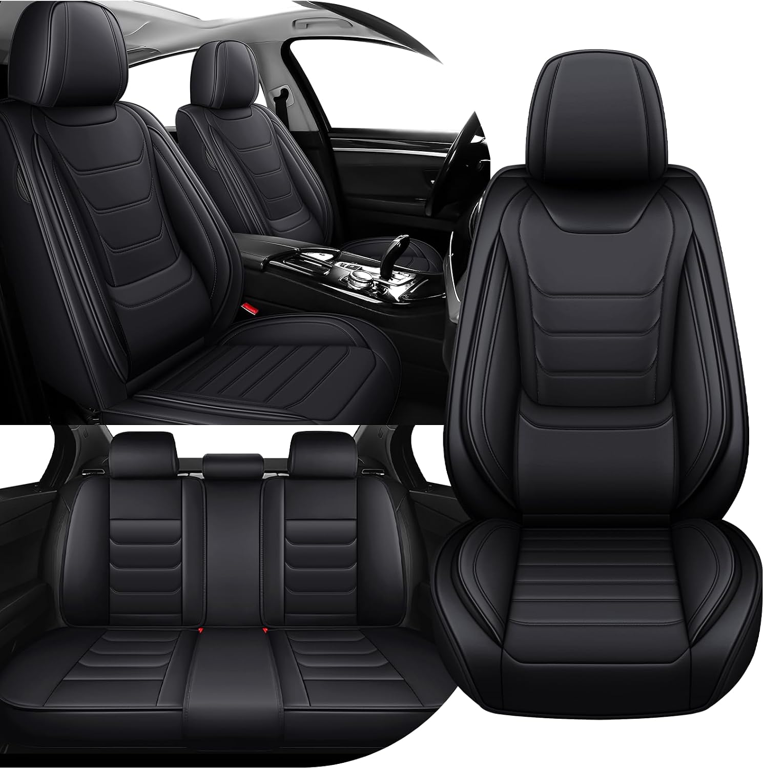 Car Seat Cover Full Set for Kia Sorento Seat Covers 2003-2025, Nappa Leather Waterproof Seat Covers for Cars, Airbag Compatible, Universal Automotive Seat Covers(Standard Full Set/Black)