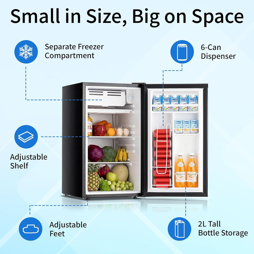 DOGHLY 3.2 Cu.Ft Mini Fridge with Freezer, Single Door Compact Refrigerator with 7 Adjustable Thermostat, Low Noise, Removable Shelf, Small Refrigerator for Dorm, Office, Bedroom, Black