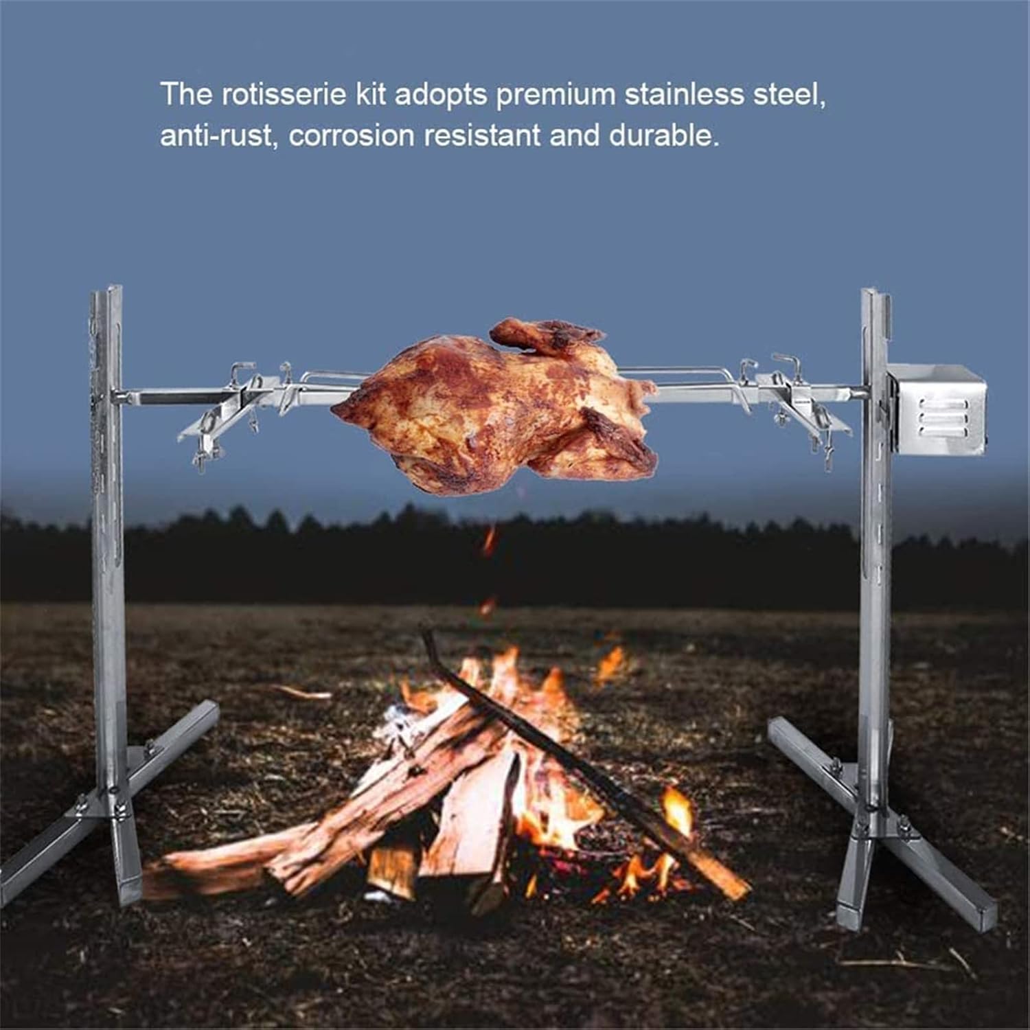 360 Degree Automatic Rotating Barbecue Grill Kit, Outdoor Camping Barbecue Grill, Barbecue Fork, for Roasting Pigs Lambs