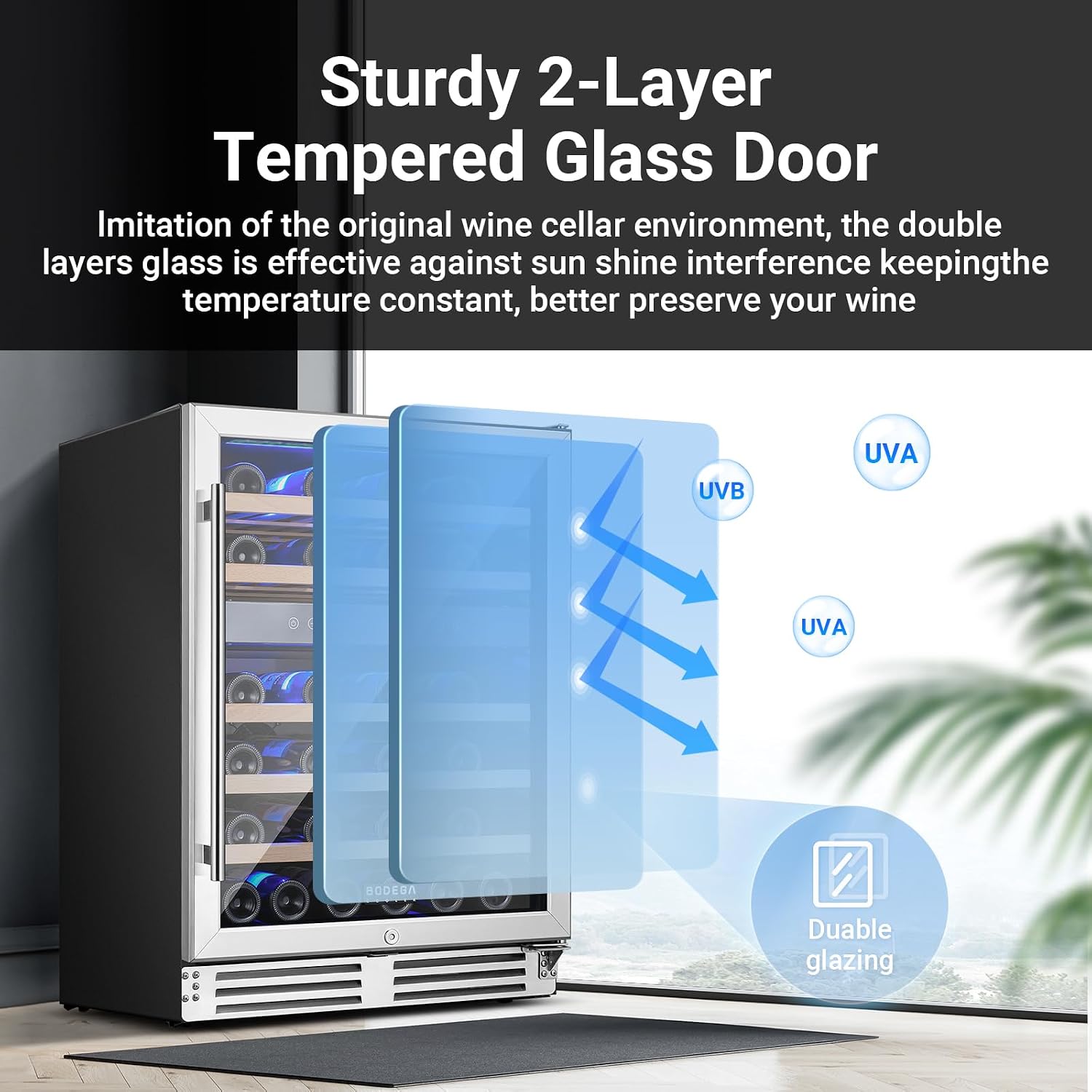 BODEGA 24 Inch Wine Cooler-46 Bottles Dual Zone Wine Fridge,41-68°F Wine Refrigerators Free standing, Built-in Compressor Mini Fridge with Adjustable Shelves for Home,kitchen, Office, Bar.