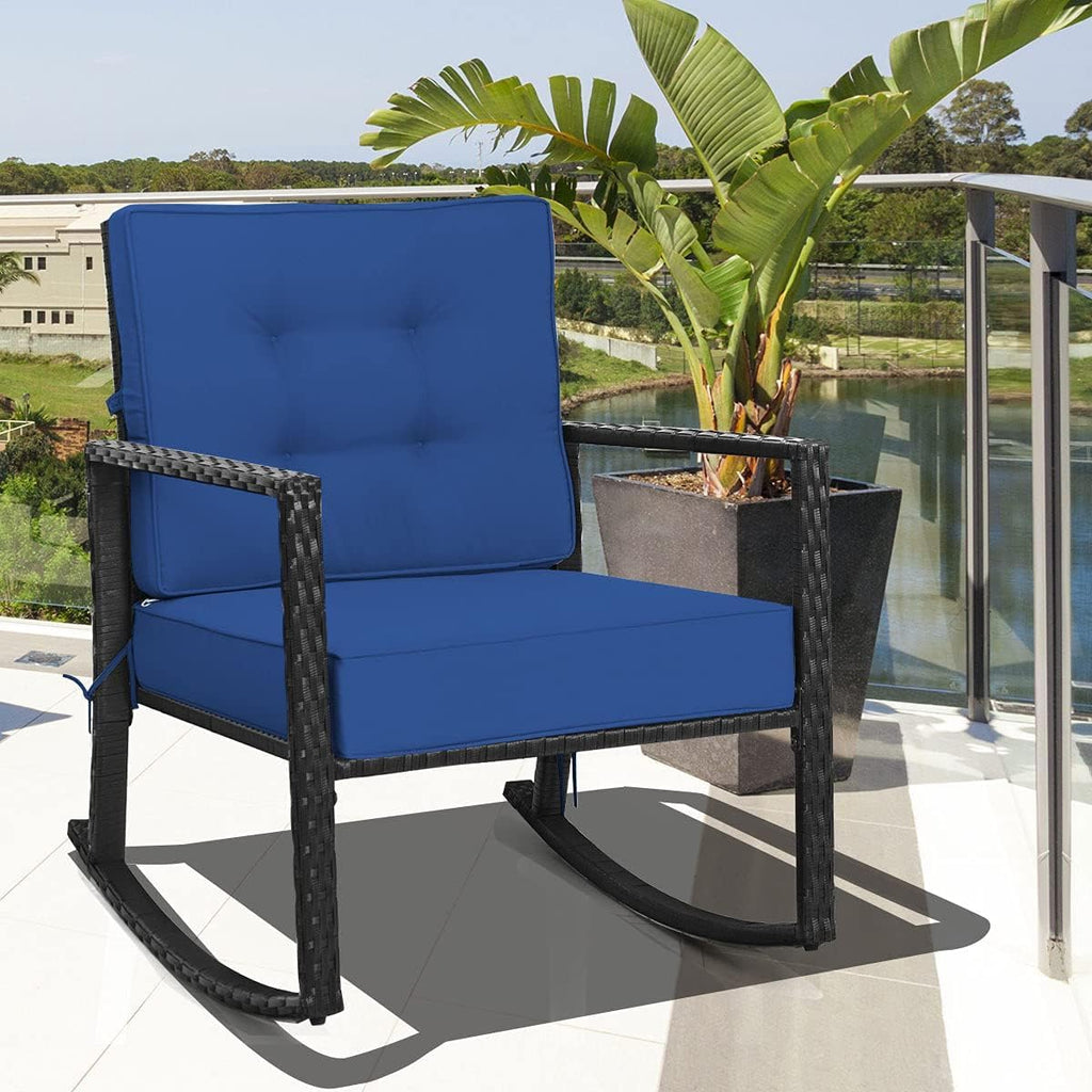 HAPPYGRILL Wicker Rocking Chair, Outdoor Patio Glider Chair with Heavy-Duty Frame, Thick Cushion, Rattan Rocking Chair for Backyard Garden Porch
